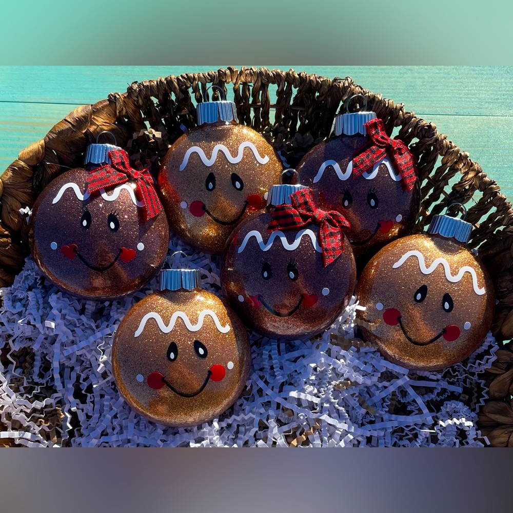 Gingerbread ornament set 4 primitive farmhouse shatterproof